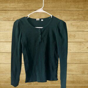 GAP Kids XXL Ribbed Long Sleeve Henley Top in Forest Green